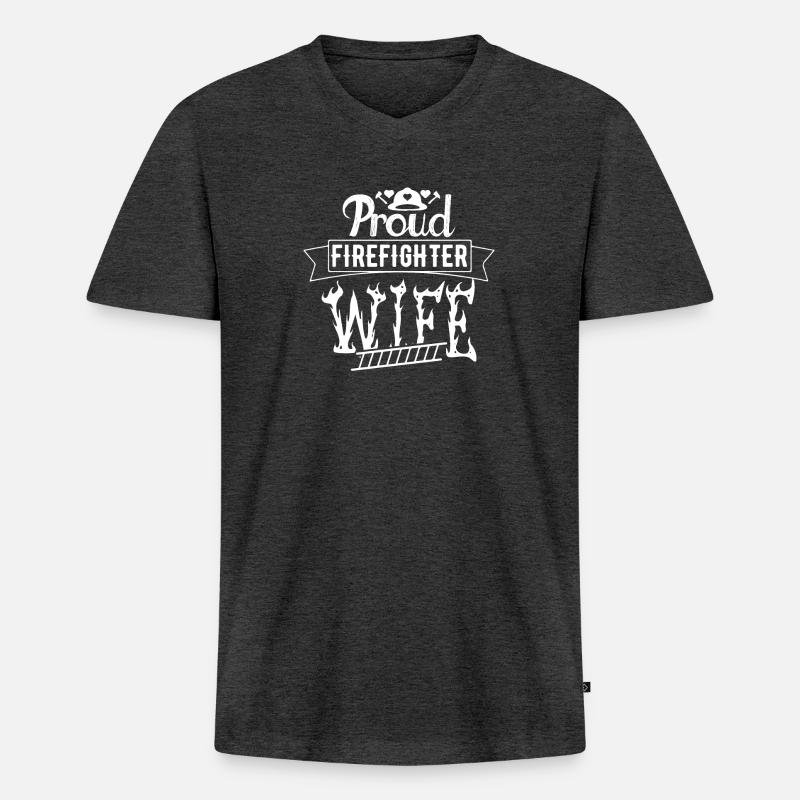 Stolze Feuerwehrmann Ehefrau - Männer Premium Bio T-Shirt mit V-Ausschnitt - Anthrazit meliert