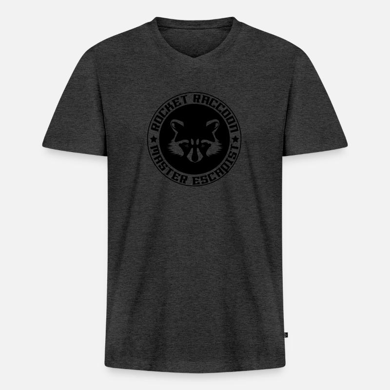 Rocket-Waschbär voll Logo - Männer Premium Bio T-Shirt mit V-Ausschnitt - Anthrazit meliert