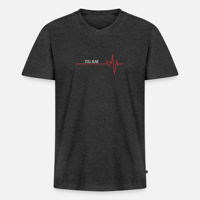 Still alive - Herzschlag - Männer Premium Bio T-Shirt mit V-Ausschnitt - Anthrazit meliert