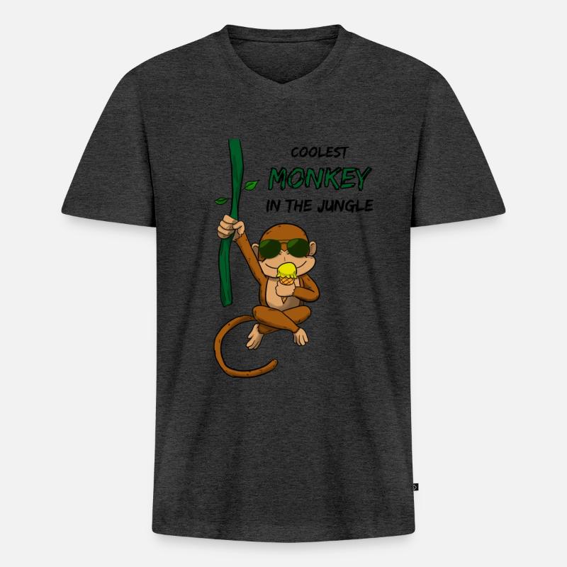 Coolest Monkey in the Jungle - Männer Premium Bio T-Shirt mit V-Ausschnitt - Anthrazit meliert