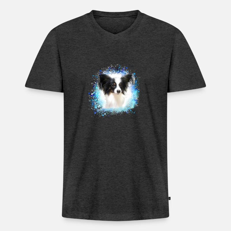papillon,hund,spitz,zwergspitz,pompom - Männer Premium Bio T-Shirt mit V-Ausschnitt - Anthrazit meliert