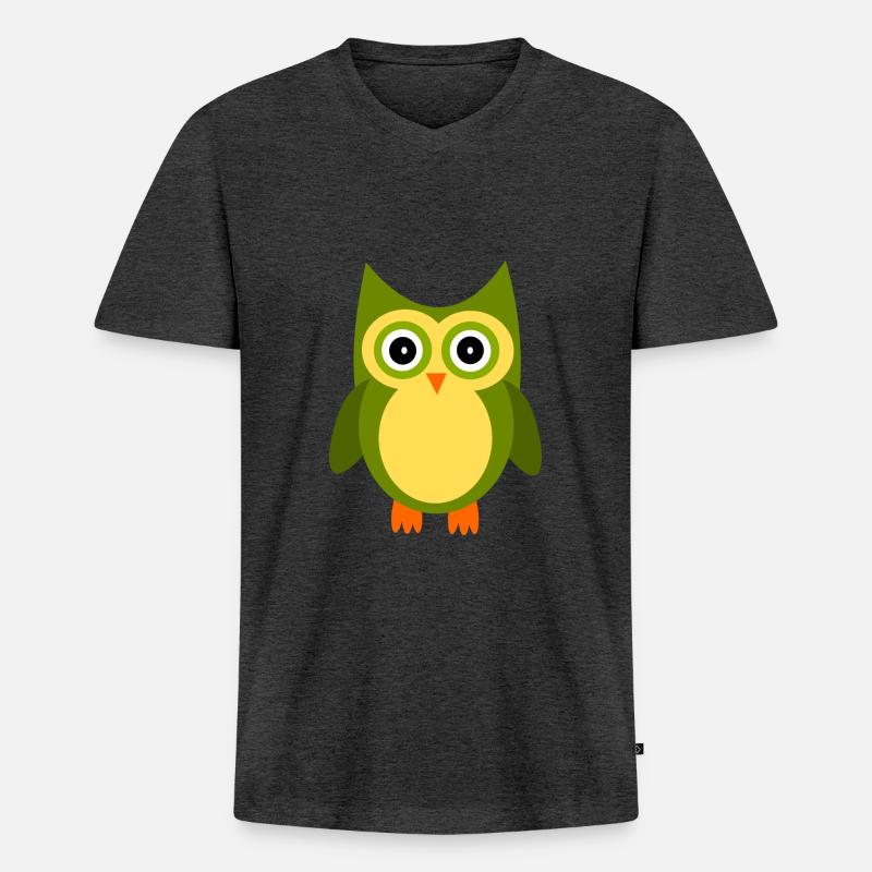 grüne Eule Vogel grün - Männer Premium Bio T-Shirt mit V-Ausschnitt - Anthrazit meliert