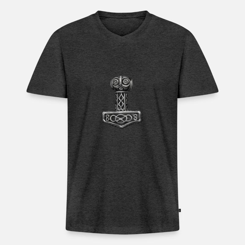Thor Hammer Mjölnir Mjolnir - Männer Premium Bio T-Shirt mit V-Ausschnitt - Anthrazit meliert