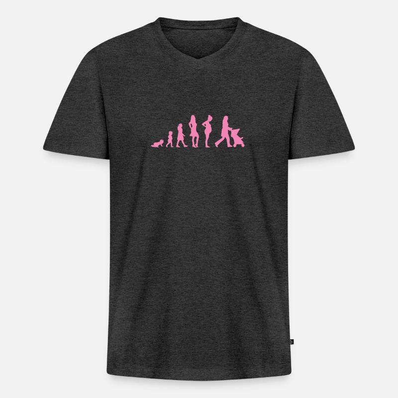 Evolution - Frau - Lustig - Geschenk - Kind - Männer Premium Bio T-Shirt mit V-Ausschnitt - Anthrazit meliert