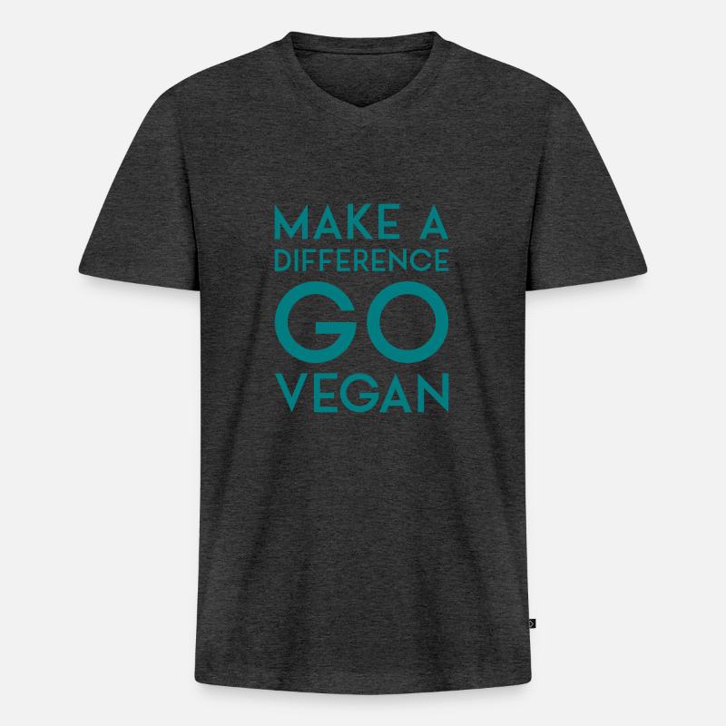 MAKE A DIFFERENCE GO VEGAN - Männer Premium Bio T-Shirt mit V-Ausschnitt - Anthrazit meliert