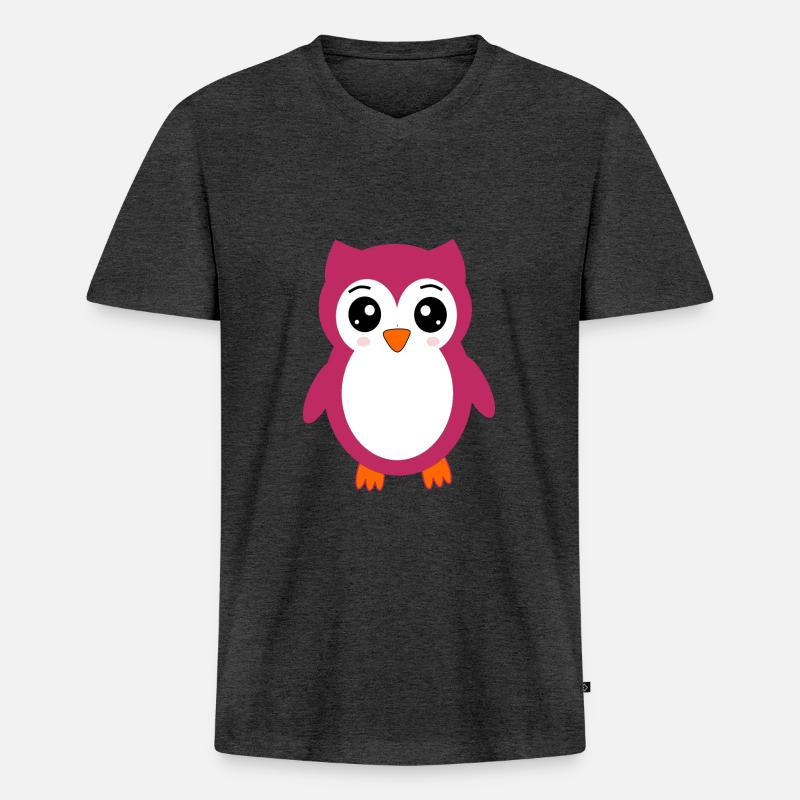 Eule, Rosa Eule - Männer Premium Bio T-Shirt mit V-Ausschnitt - Anthrazit meliert