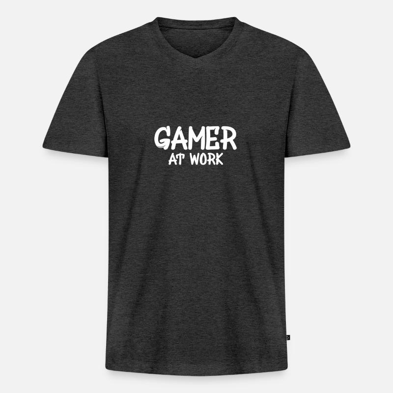 2668 Gamer at work - Männer Premium Bio T-Shirt mit V-Ausschnitt - Anthrazit meliert