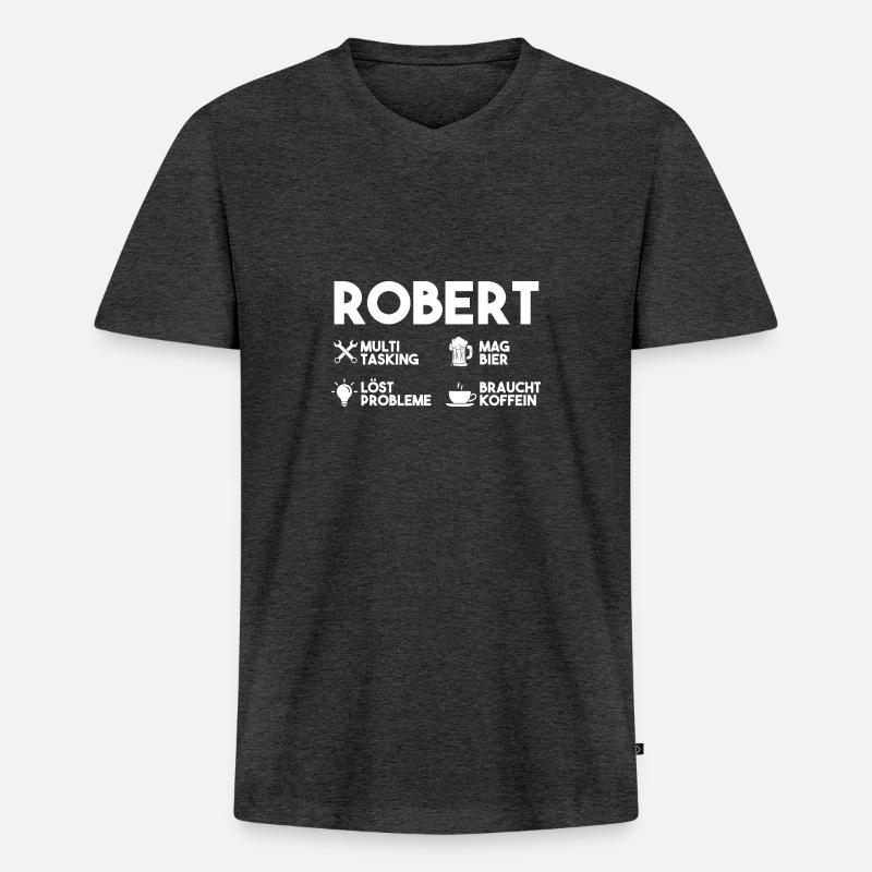 Robert - Männer Premium Bio T-Shirt mit V-Ausschnitt - Anthrazit meliert