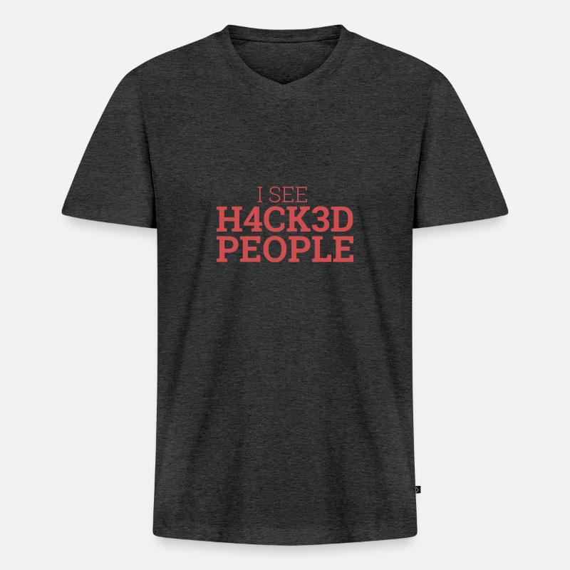 "I see Hacked People" | Hacker - Männer Premium Bio T-Shirt mit V-Ausschnitt - Anthrazit meliert