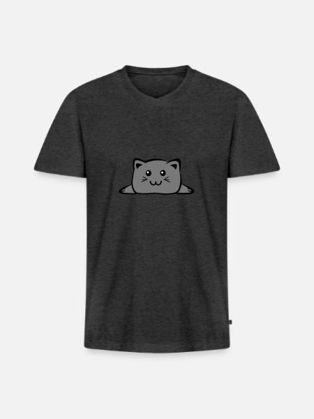 Cat Chibi - Männer Premium Bio T-Shirt mit V-Ausschnitt - Anthrazit meliert
