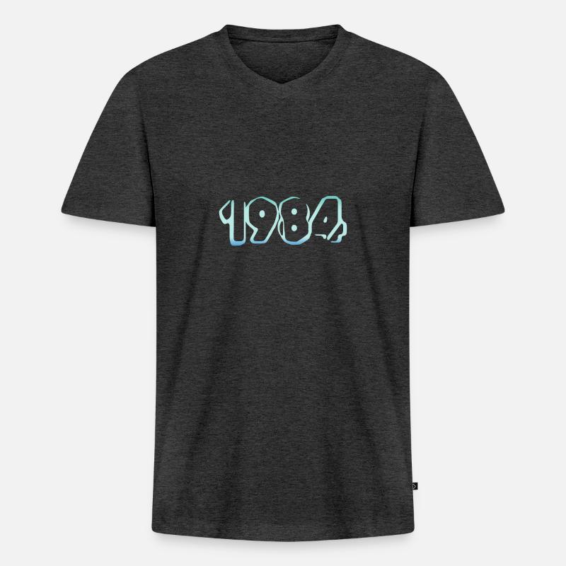 Eisblock 1984 - Männer Premium Bio T-Shirt mit V-Ausschnitt - Anthrazit meliert