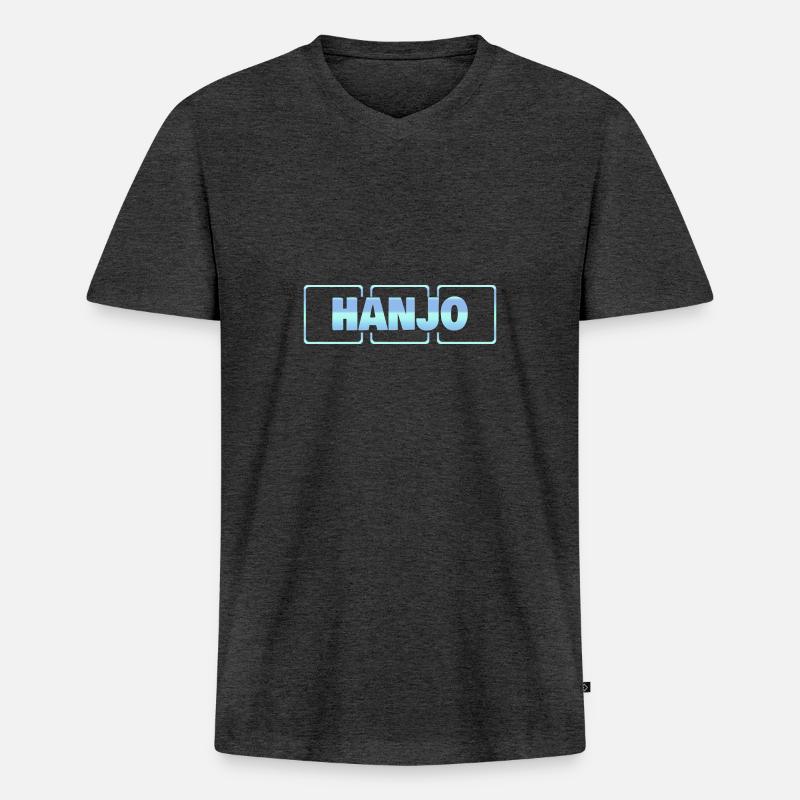 Hanjo - Männer Premium Bio T-Shirt mit V-Ausschnitt - Anthrazit meliert