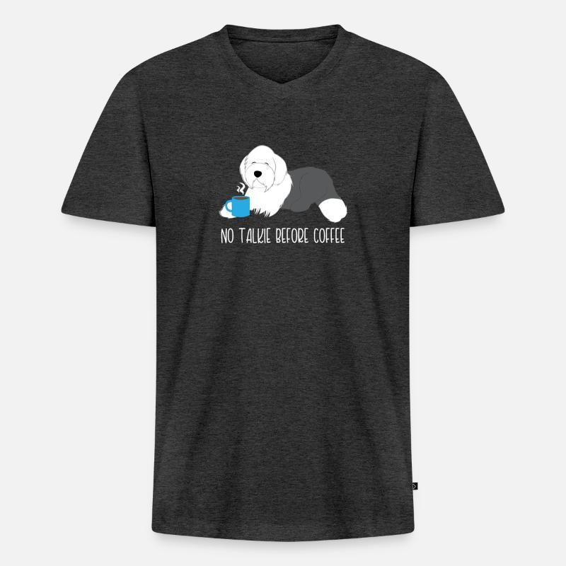 Bobtail - Morgenmuffel - Kaffee - Geschenk - Männer Premium Bio T-Shirt mit V-Ausschnitt - Anthrazit meliert