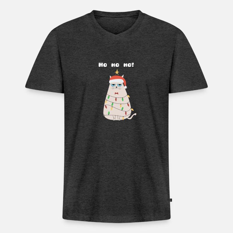 Weihnachten Grumpy Katze - Männer Premium Bio T-Shirt mit V-Ausschnitt - Anthrazit meliert