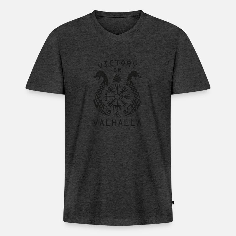 Victory or Valhalla - Sieg oder Walhalla! - Männer Premium Bio T-Shirt mit V-Ausschnitt - Anthrazit meliert