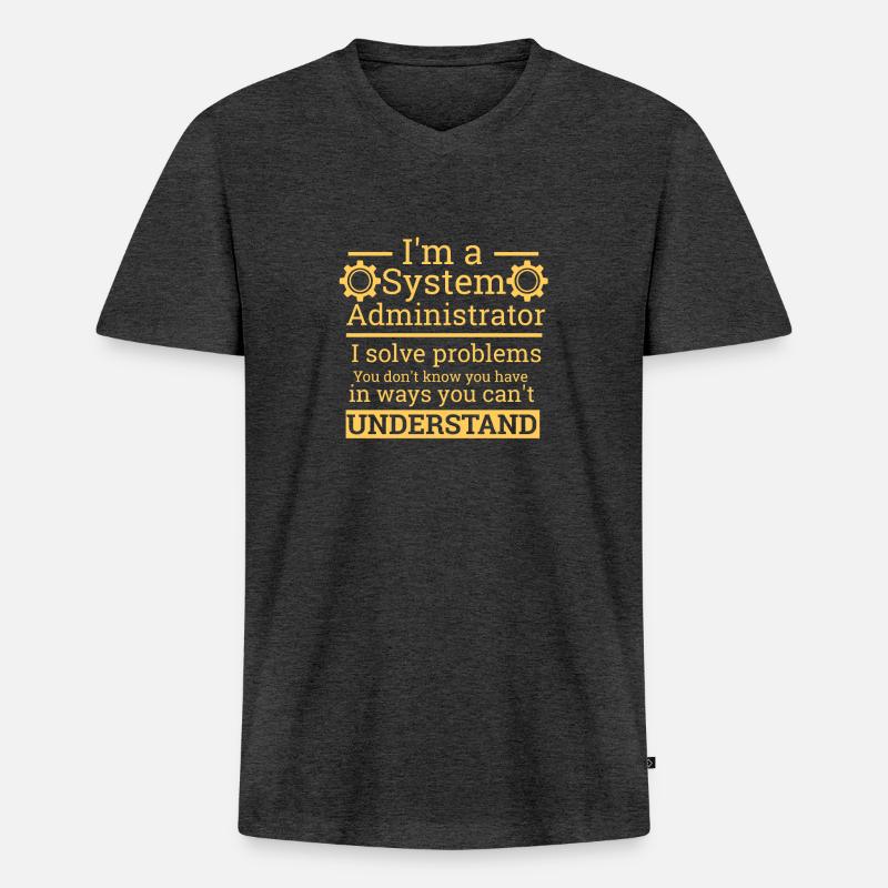 "System Administrator" | Admin - Männer Premium Bio T-Shirt mit V-Ausschnitt - Anthrazit meliert