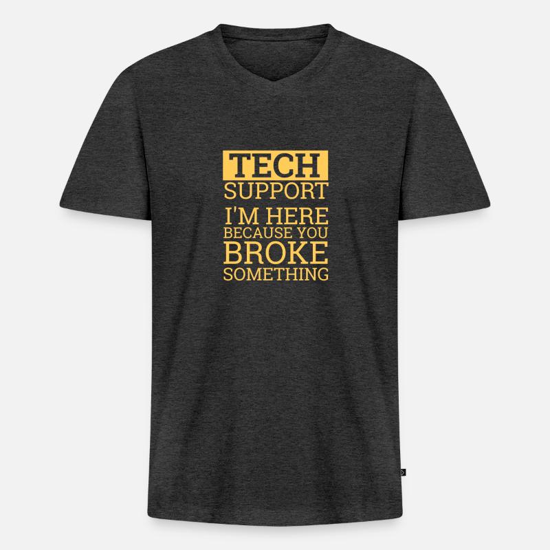 "Tech Support" | Helpdesk - Männer Premium Bio T-Shirt mit V-Ausschnitt - Anthrazit meliert