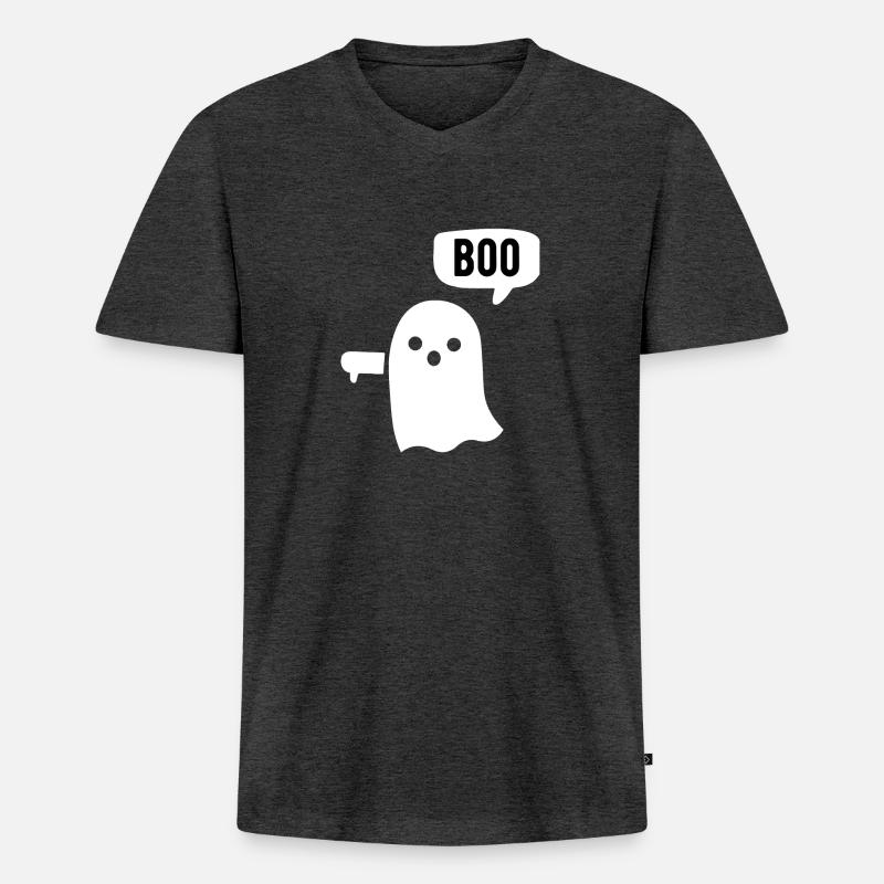 Boo Ghost Daumen runter - Männer Premium Bio T-Shirt mit V-Ausschnitt - Anthrazit meliert