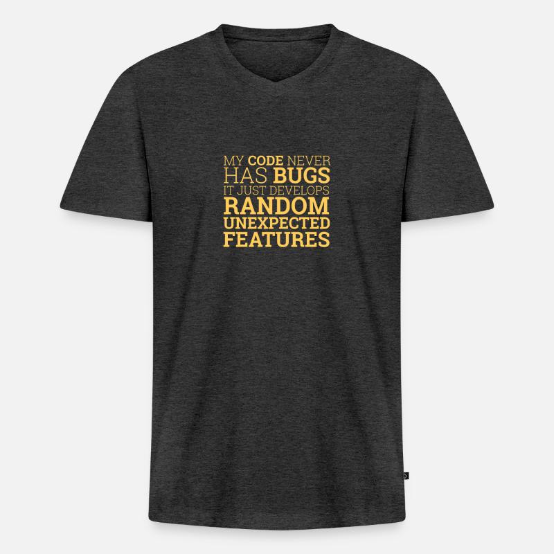 "Random unexpected features" | Programmierer - Männer Premium Bio T-Shirt mit V-Ausschnitt - Anthrazit meliert