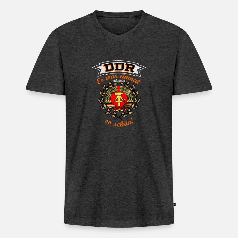 DDR Es war einmal - Männer Premium Bio T-Shirt mit V-Ausschnitt - Anthrazit meliert