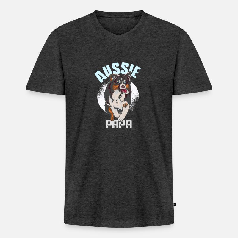 Aussie Papa Australian Shepherd Geschenk - Männer Premium Bio T-Shirt mit V-Ausschnitt - Anthrazit meliert
