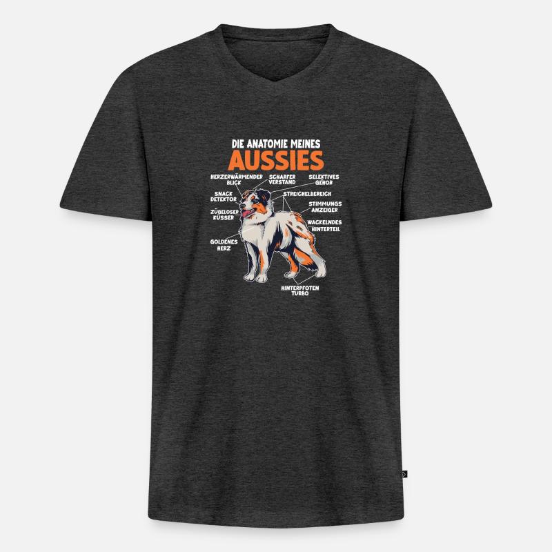 Australian Shepherd Aussie Anatomie Aussie - Männer Premium Bio T-Shirt mit V-Ausschnitt - Anthrazit meliert