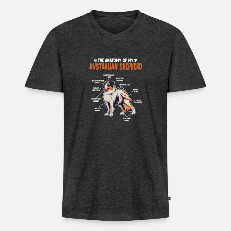 Australian Shepherd Aussie Anatomie Aussie - Männer Premium Bio T-Shirt mit V-Ausschnitt - Anthrazit meliert