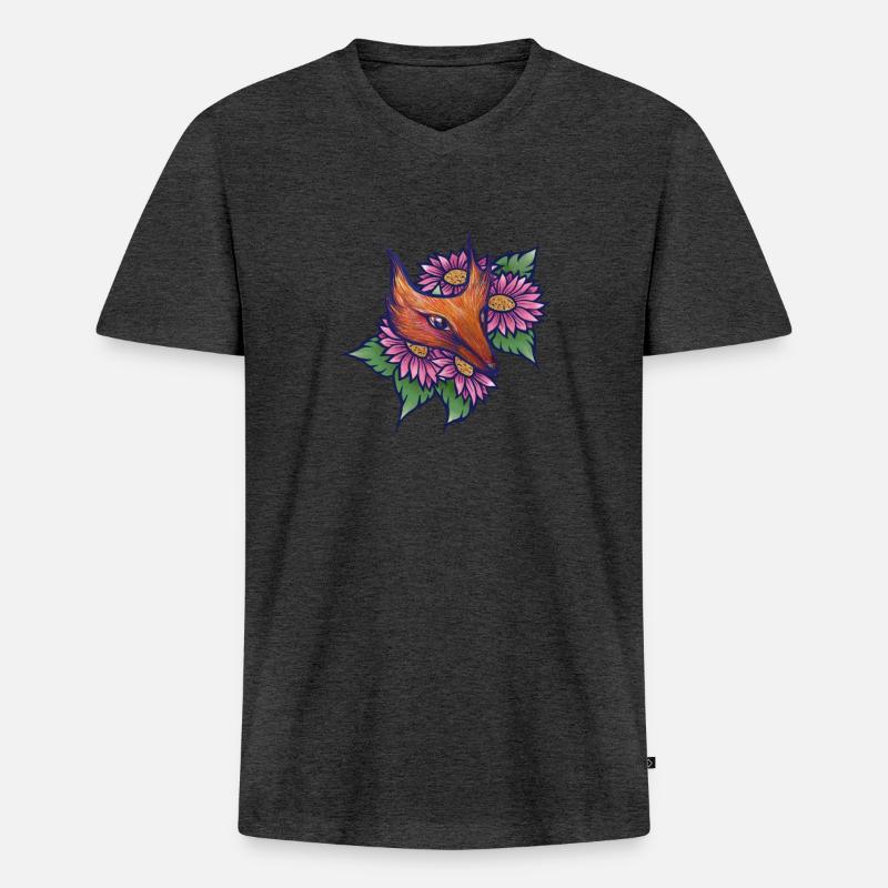 Fuchs - Männer Premium Bio T-Shirt mit V-Ausschnitt - Anthrazit meliert