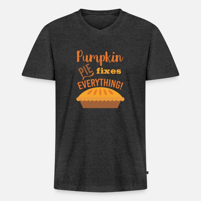 Pumpkin Pie fixes everything - Männer Premium Bio T-Shirt mit V-Ausschnitt - Anthrazit meliert