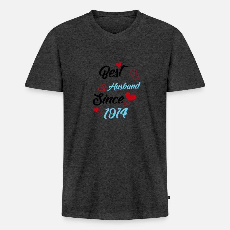 Bester Ehemann seit 1914 Hochzeit - Männer Premium Bio T-Shirt mit V-Ausschnitt - Anthrazit meliert