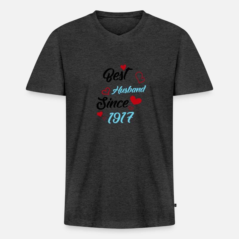 Bester Ehemann seit 1917 Hochzeit - Männer Premium Bio T-Shirt mit V-Ausschnitt - Anthrazit meliert