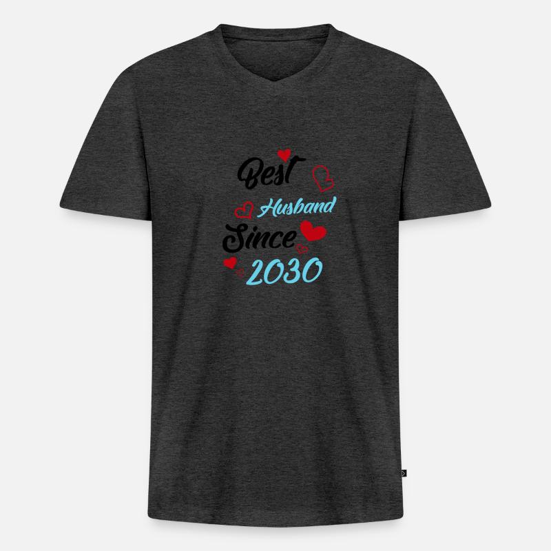 Bester Ehemann seit 2030 Hochzeit - Männer Premium Bio T-Shirt mit V-Ausschnitt - Anthrazit meliert