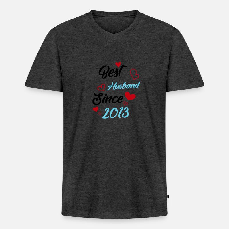 Bester Ehemann seit 2013 Hochzeit - Männer Premium Bio T-Shirt mit V-Ausschnitt - Anthrazit meliert
