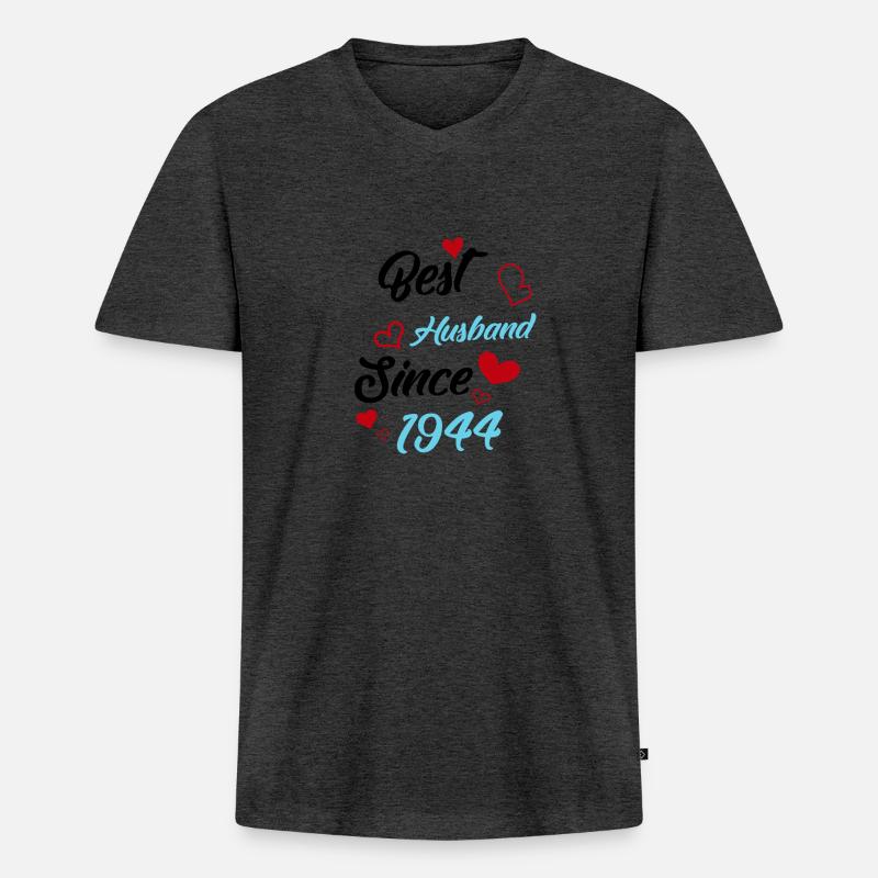 Bester Ehemann seit 1944 Hochzeit - Männer Premium Bio T-Shirt mit V-Ausschnitt - Anthrazit meliert