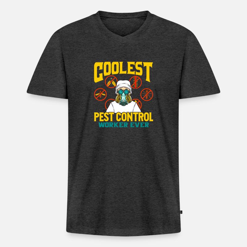 Der coolste Schädlingsbekämpfer aller Zeiten - - Männer Premium Bio T-Shirt mit V-Ausschnitt - Anthrazit meliert