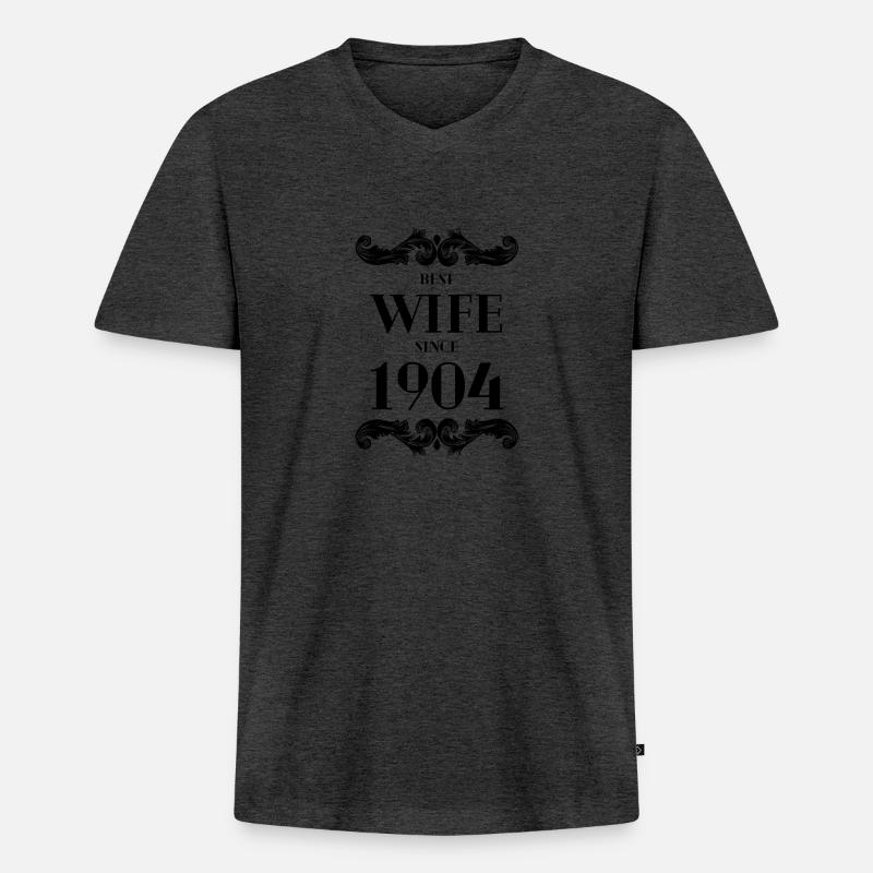 Beste Ehefrau seit 1904 Hochzeit - Männer Premium Bio T-Shirt mit V-Ausschnitt - Anthrazit meliert