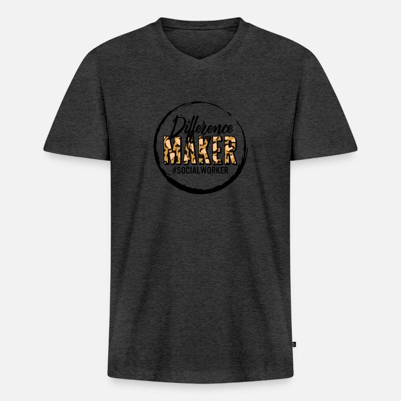 Sozialarbeiter Shirt, Difference Maker Leopard - Männer Premium Bio T-Shirt mit V-Ausschnitt - Anthrazit meliert