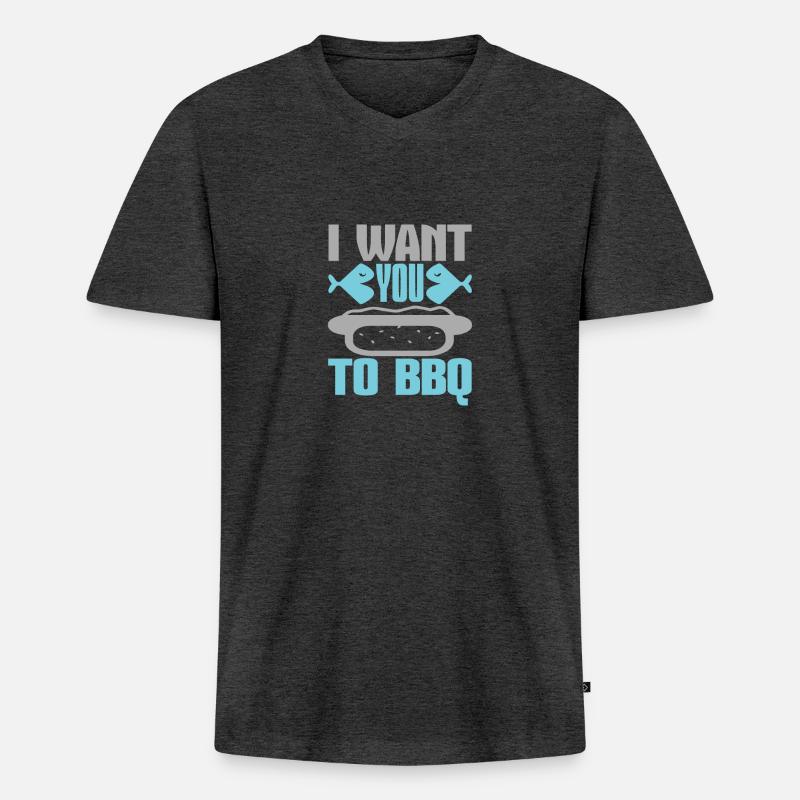 ICH MÖCHTE, DASS DU GRILLST - Männer Premium Bio T-Shirt mit V-Ausschnitt - Anthrazit meliert