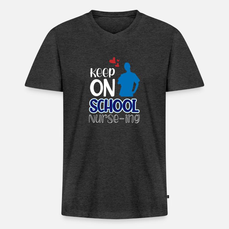 Keep On School Nurse-ing - Männer Premium Bio T-Shirt mit V-Ausschnitt - Anthrazit meliert