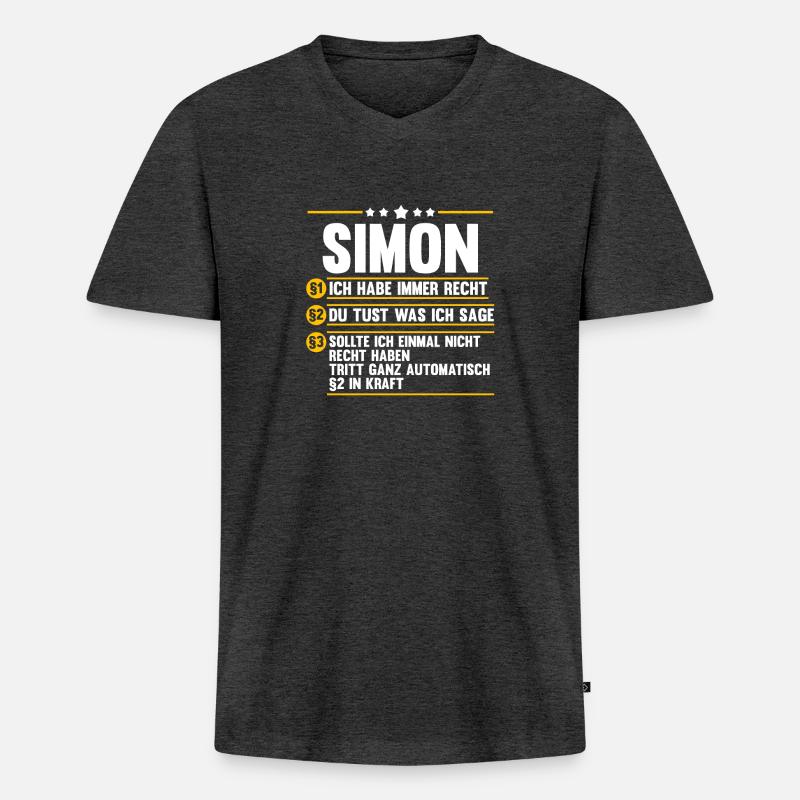 Simon - Männer Premium Bio T-Shirt mit V-Ausschnitt - Anthrazit meliert