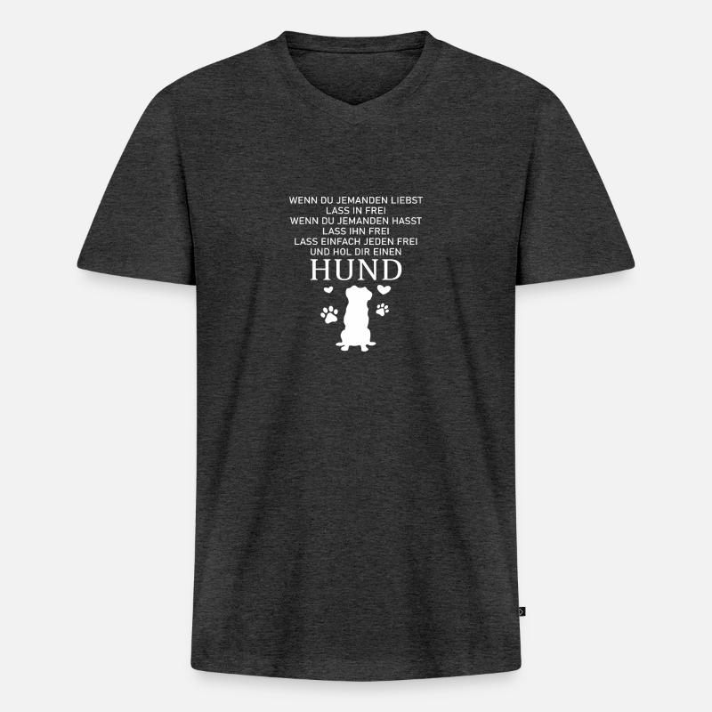 Hol dir einen Hund - Männer Premium Bio T-Shirt mit V-Ausschnitt - Anthrazit meliert
