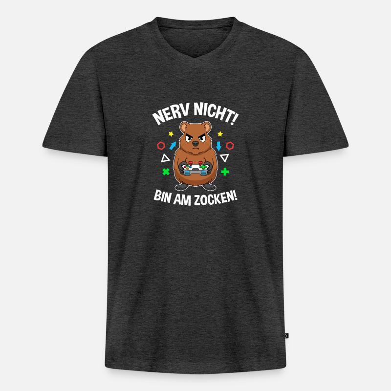 Controller Videospiel Zocker Gamer Computerspiel - Männer Premium Bio T-Shirt mit V-Ausschnitt - Anthrazit meliert