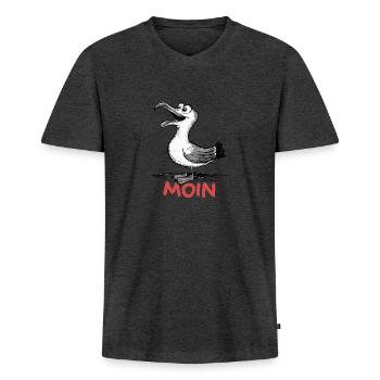 Moin Möwe - Männer Premium Bio T-Shirt mit V-Ausschnitt - Anthrazit meliert - Vorne - Nico (187cm)