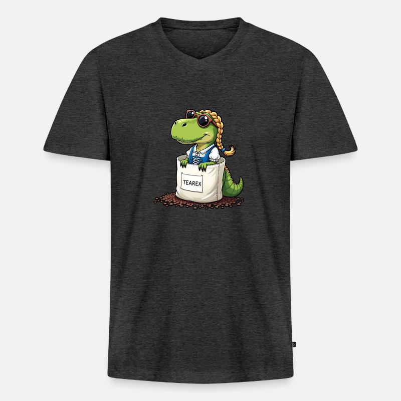 Tea Rex Dinosaurier traditionellen Dir Tee - Männer Premium Bio T-Shirt mit V-Ausschnitt - Anthrazit meliert