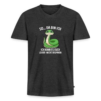 So Da Bin Ich Ich Kann Es Euch Nicht Ersparen - Männer Premium Bio T-Shirt mit V-Ausschnitt - Anthrazit meliert - Vorne - Nico (187cm)