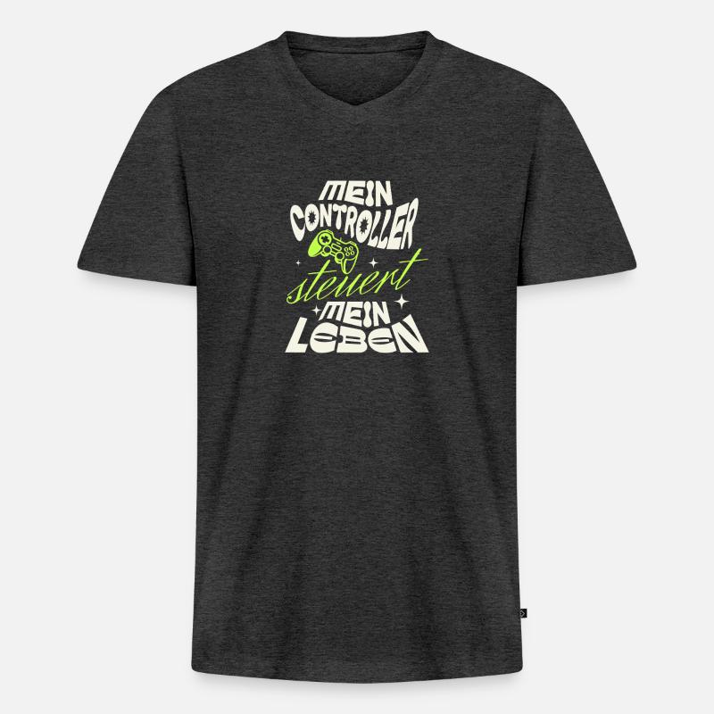 Mein Controller steuert mein Leben - Männer Premium Bio T-Shirt mit V-Ausschnitt - Anthrazit meliert