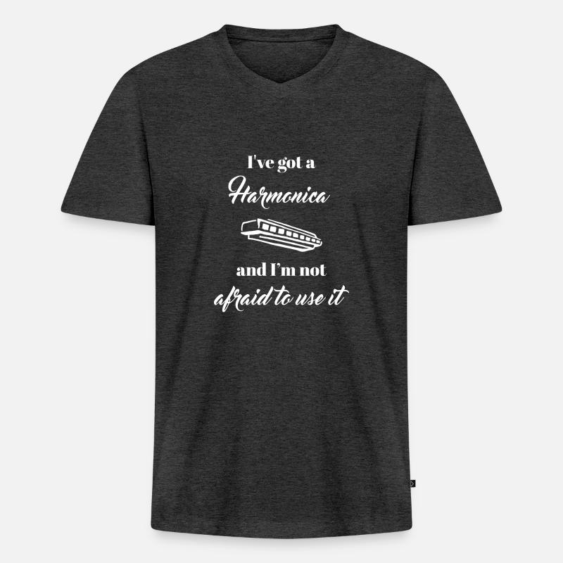harmonica - harmonica player - harmonica - Men's Premium Organic T-shirt with V-neck - heather anthracite
