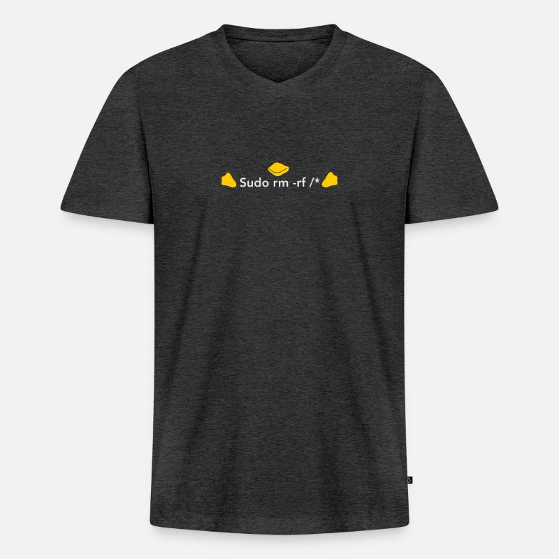 LINUX: Sudo rm - Männer Premium Bio T-Shirt mit V-Ausschnitt - Anthrazit meliert