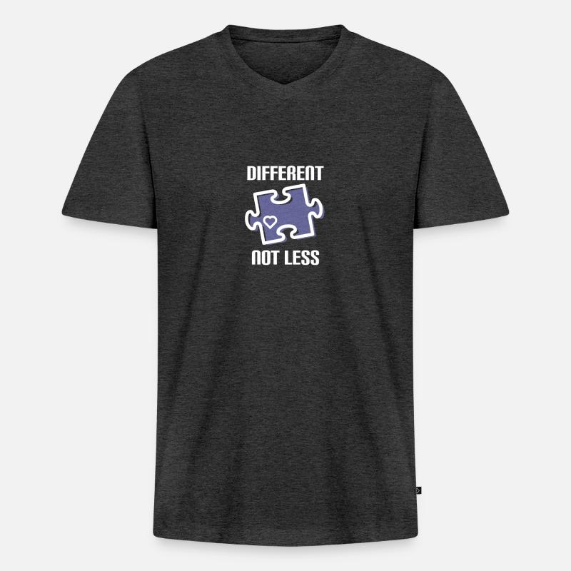 DIFFERENT - NOT LESS! AUTISMUS - Männer Premium Bio T-Shirt mit V-Ausschnitt - Anthrazit meliert