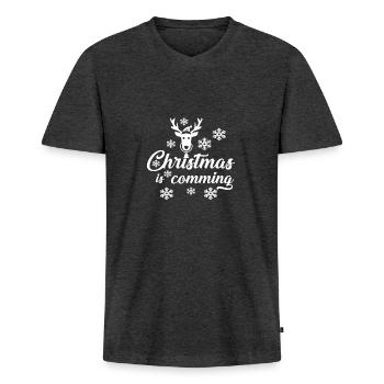 Winter - Männer Premium Bio T-Shirt mit V-Ausschnitt - Anthrazit meliert - Vorne - Nico (187cm)